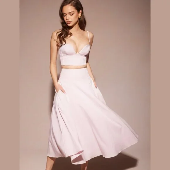 House of CB Pabla Bralette Top & Rita Midi Skirt Set Pink Small New With Tags - Picture 3 of 16